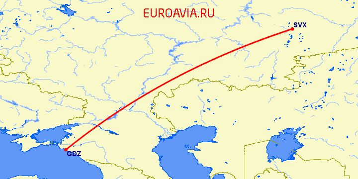 перелет Екатеринбург — Геленджик на карте
