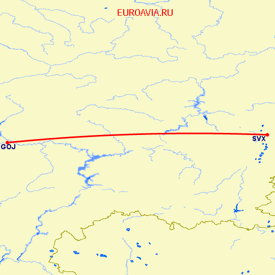 перелет Екатеринбург — Нижний Новгород на карте