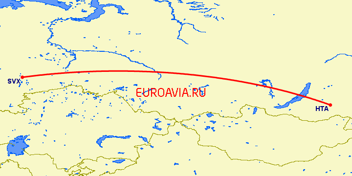 перелет Екатеринбург — Чита на карте