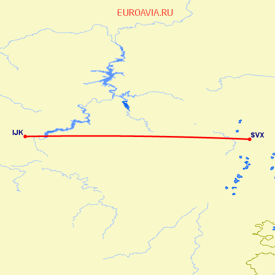перелет Екатеринбург — Ижевск на карте