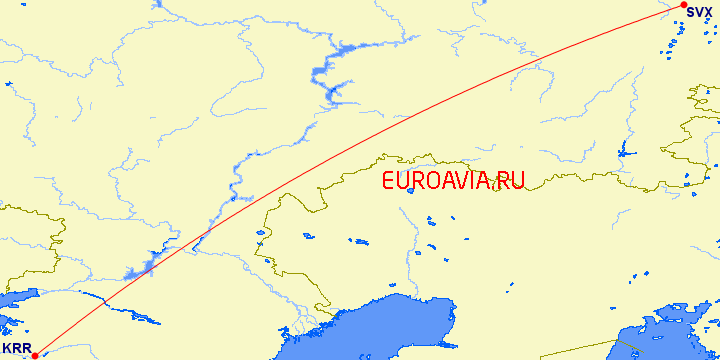 перелет Екатеринбург — Краснодар на карте