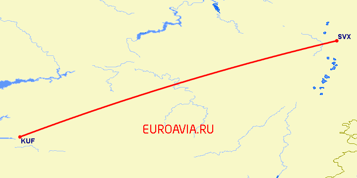 перелет Екатеринбург — Самара на карте