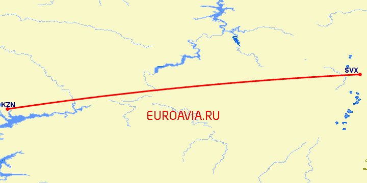 перелет Екатеринбург — Казань на карте