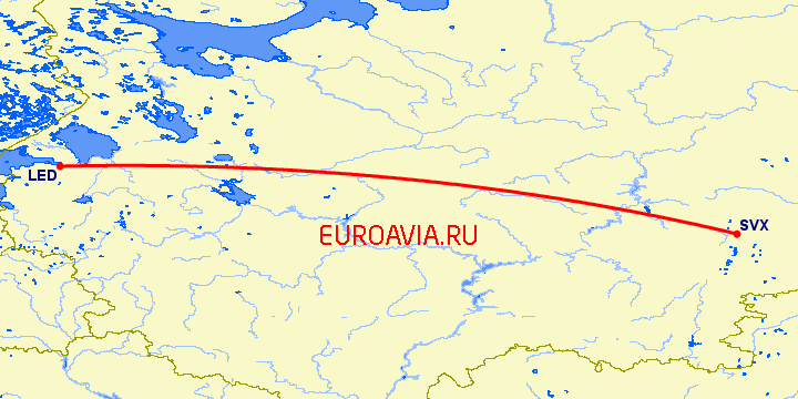 перелет Екатеринбург — Санкт Петербург на карте