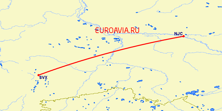 перелет Екатеринбург — Нижневартовск на карте