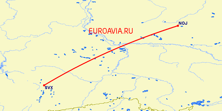 перелет Екатеринбург — Ноябрьск на карте