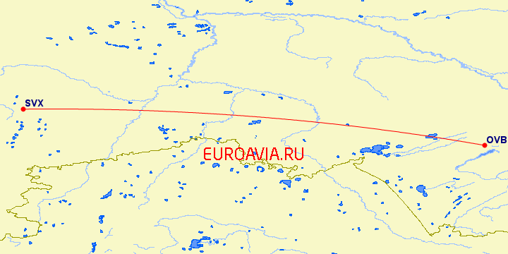 перелет Екатеринбург — Новосибирск на карте