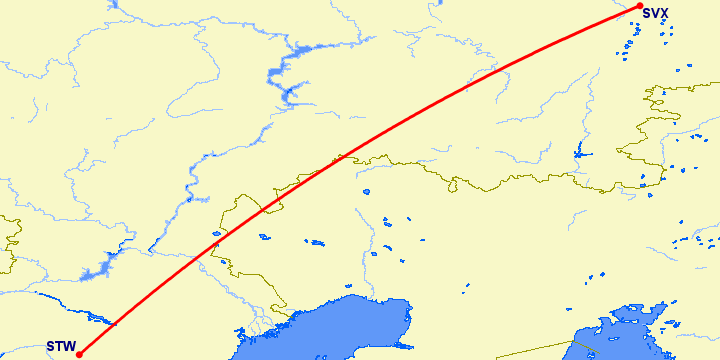 перелет Екатеринбург — Ставрополь на карте
