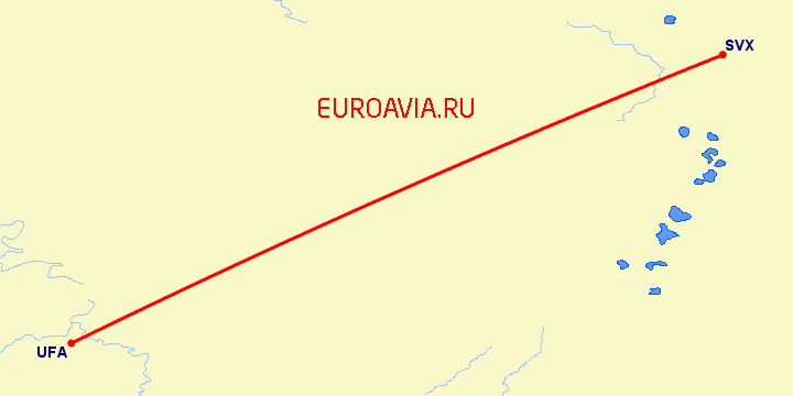 перелет Екатеринбург — Уфа на карте