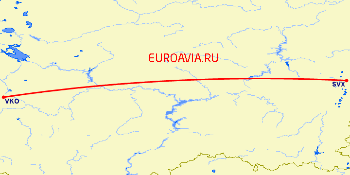 перелет Екатеринбург — Москва на карте