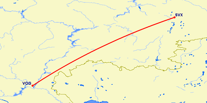 перелет Екатеринбург — Волгоград на карте