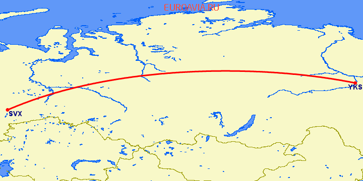перелет Екатеринбург — Якутск на карте