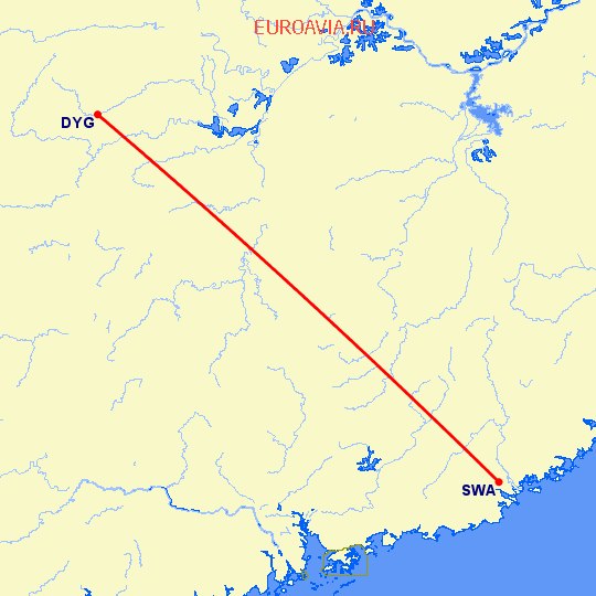 перелет Шаньтоу — Дэань на карте