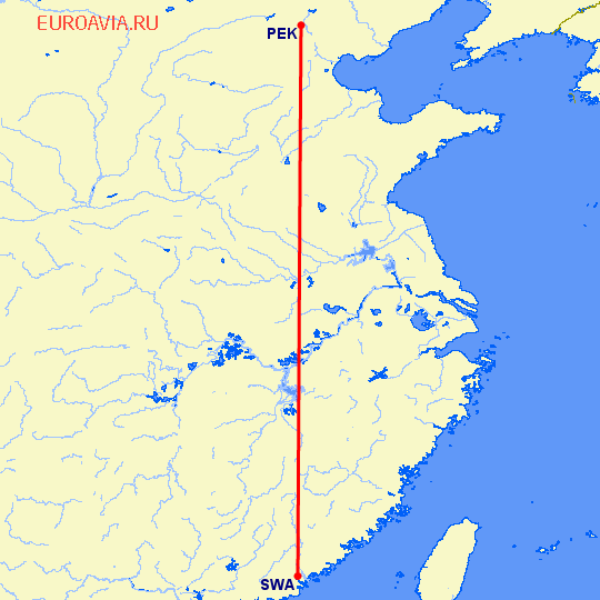 перелет Шаньтоу — Пекин на карте