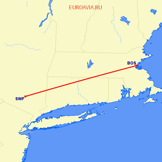 перелет Newburgh — Бостон на карте