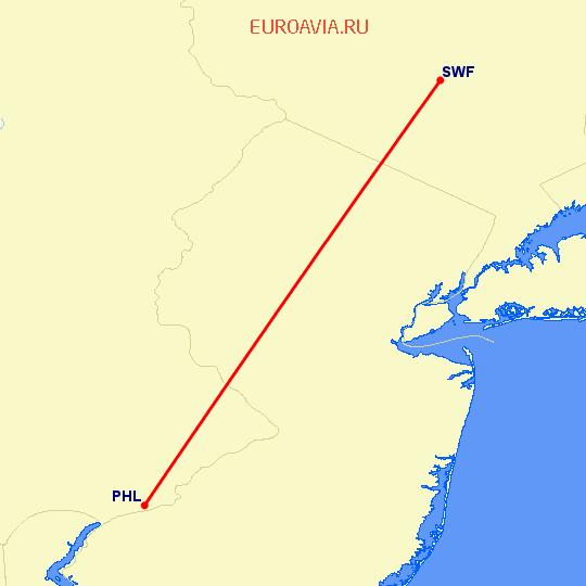 перелет Newburgh — Филадельфия на карте