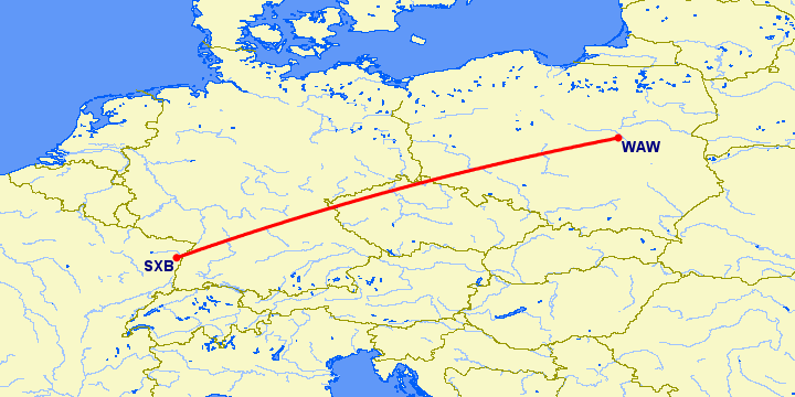перелет Страсбург — Варшава на карте