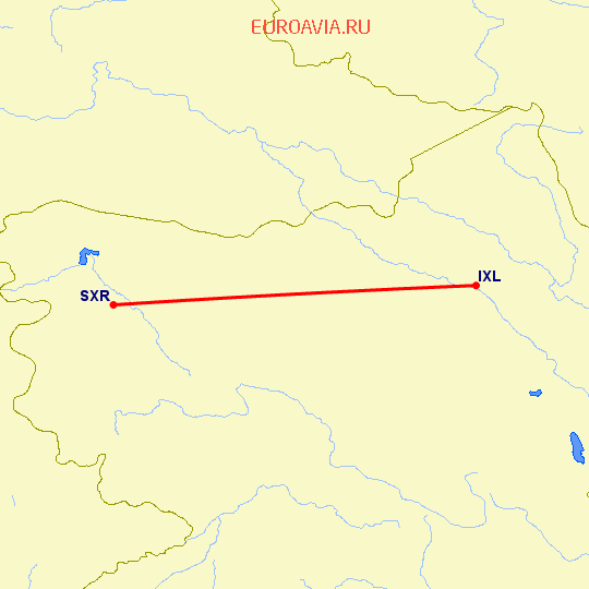 перелет Сринагар — Лех на карте