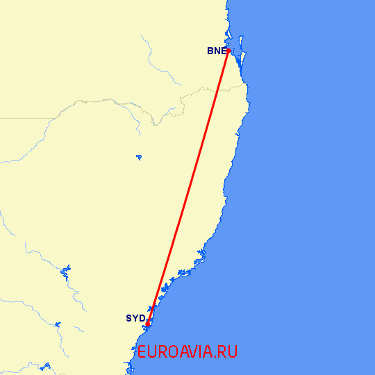 перелет Сидней — Брисбен на карте