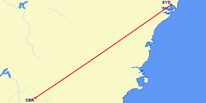 перелет Сидней — Канберра на карте