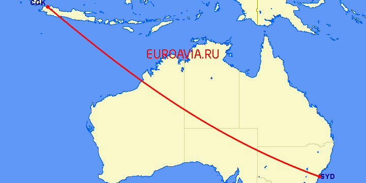 перелет Сидней — Джакарта на карте