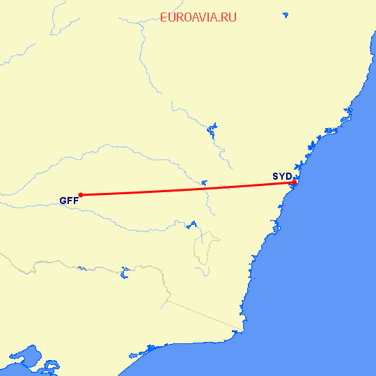 перелет Сидней — Griffith на карте