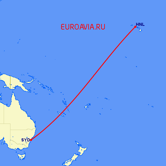 перелет Сидней — Гонолулу на карте