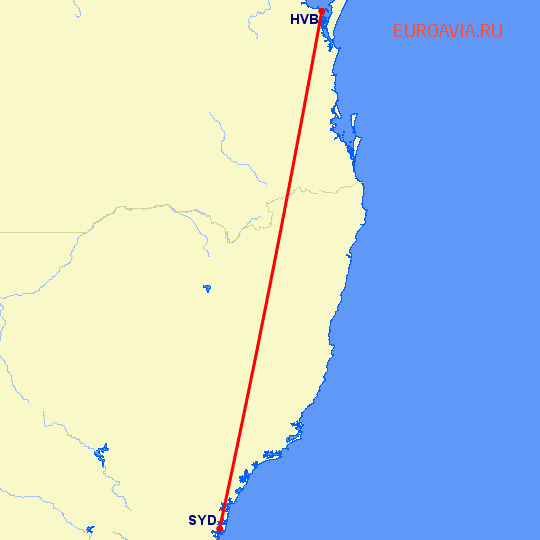 перелет Сидней — Херви Бей на карте