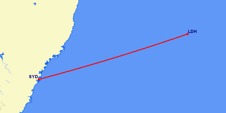перелет Сидней — Lord Howe Island на карте