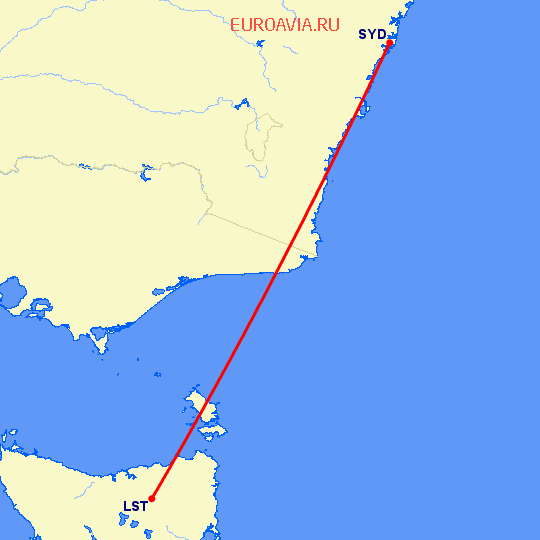 перелет Сидней — Лончестон на карте