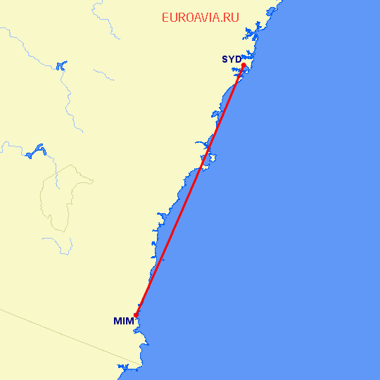 перелет Сидней — Меримбула на карте