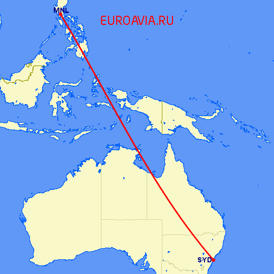 перелет Сидней — Манила на карте