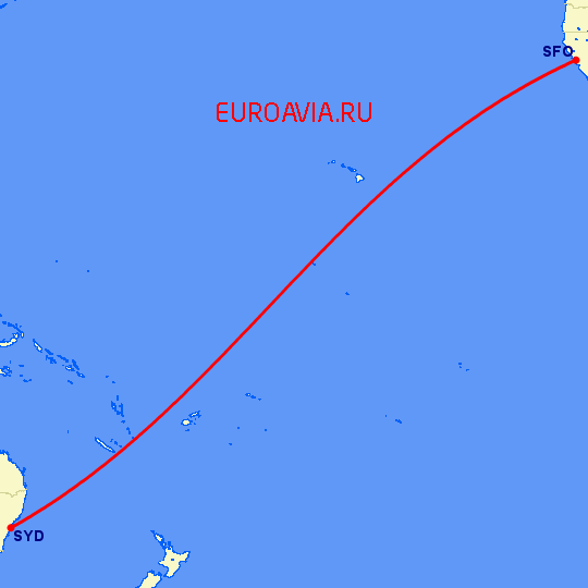 перелет Сидней — Сан Франциско на карте