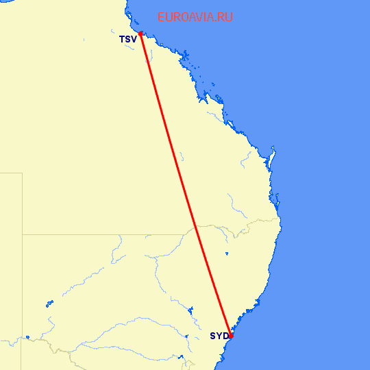 перелет Сидней — Таунсвилл на карте