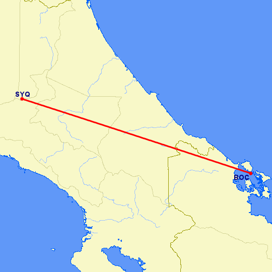 перелет Сан Хосе — Bocas Del Toro на карте