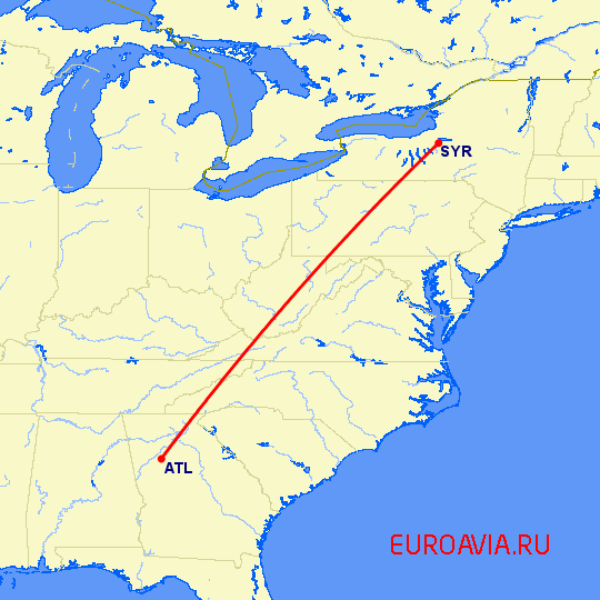 перелет Сиракьюс — Атланта на карте