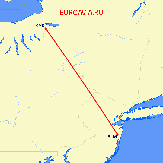 перелет Сиракьюс — Belmar-Farmingdale на карте