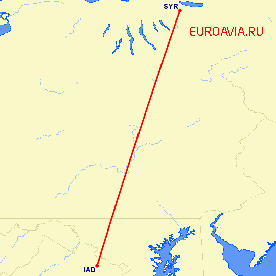 перелет Сиракьюс — Вашингтон на карте