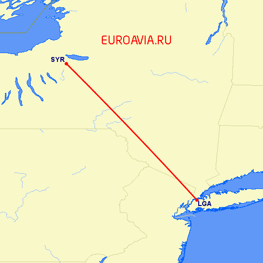перелет Сиракьюс — Нью Йорк на карте
