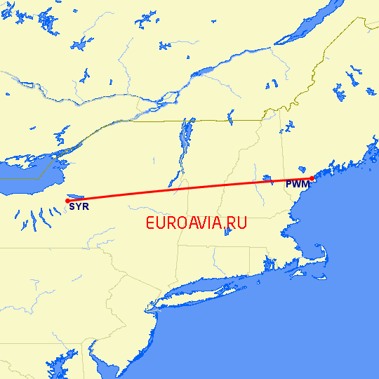 перелет Сиракьюс — Портленд на карте