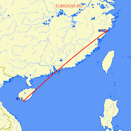 перелет Санья — Венчжоу на карте
