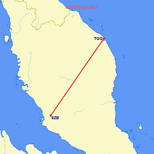 перелет Куала-Лумпур — Куала Теренгану на карте
