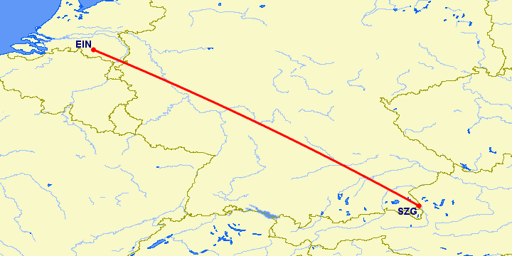 перелет Зальцбург — Эйндховен на карте