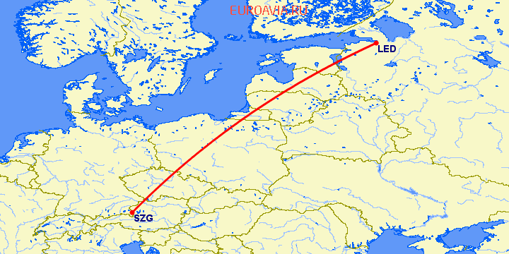 перелет Зальцбург — Санкт Петербург на карте