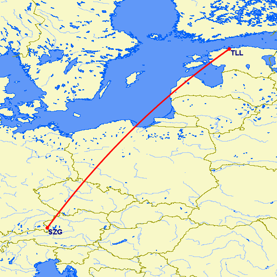перелет Зальцбург — Таллин на карте