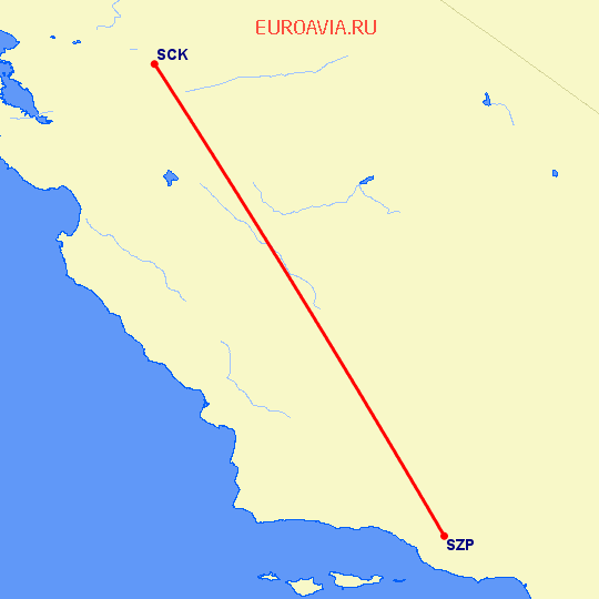 перелет Santa Paula — Stockton на карте