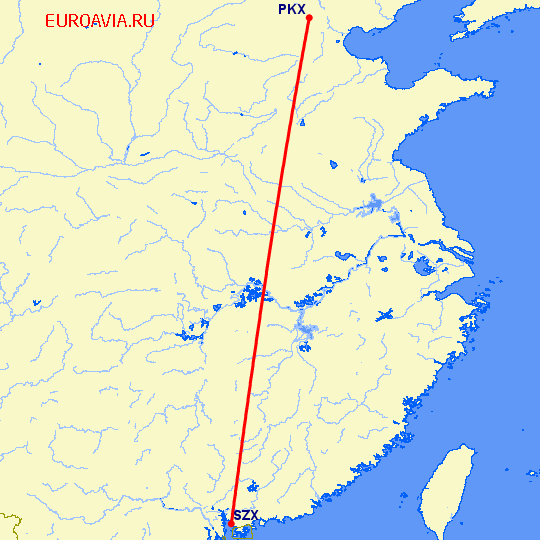 перелет Шэньчжэнь — Пекин на карте