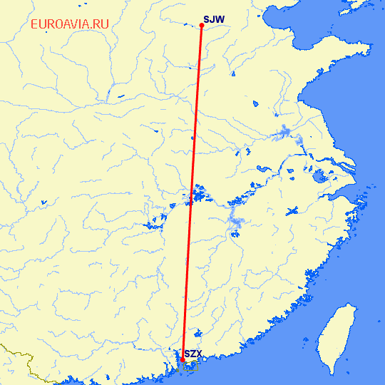 перелет Шэньчжэнь — Шицзяжун на карте