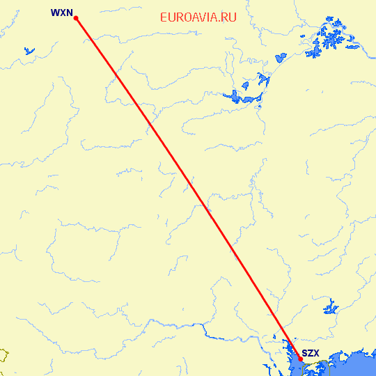 перелет Шэньчжэнь — Wanxian на карте