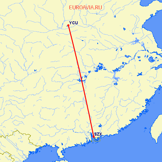 перелет Шэньчжэнь — Yun Cheng на карте